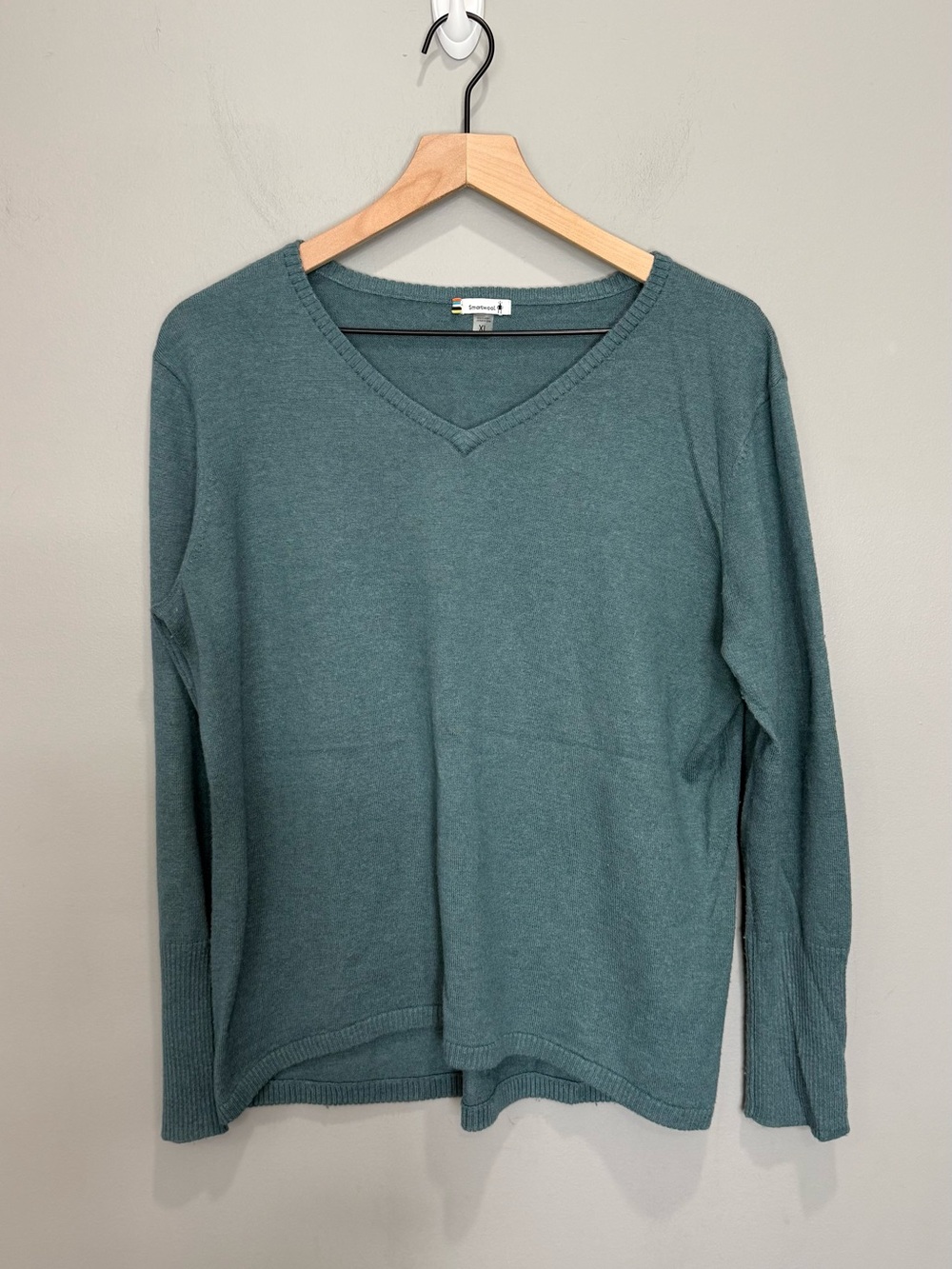 Smartwool Merino Wool V-Neck Sweater XL Teal Blue Lightweight Outdoor